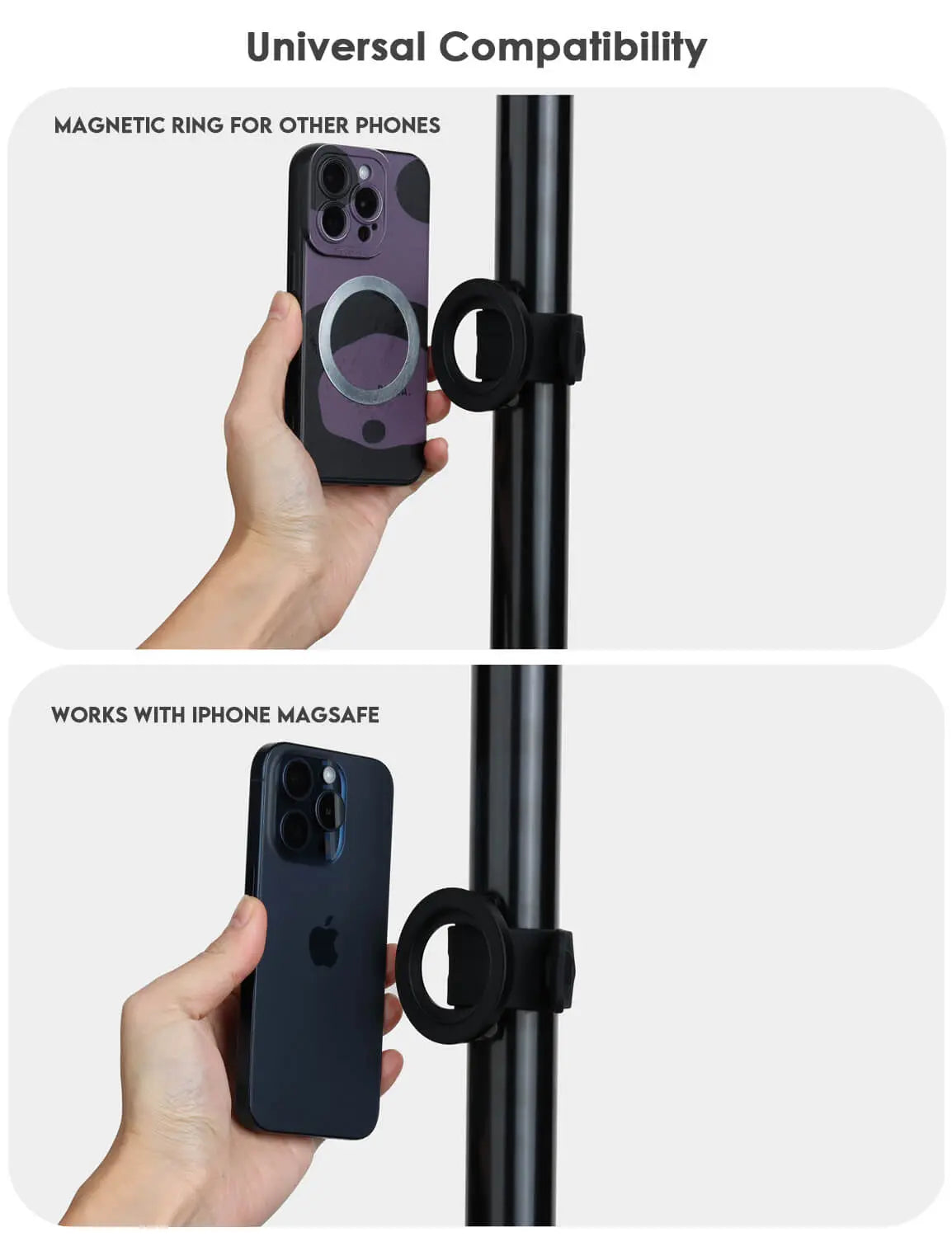 magsafe phone with black pole mount
