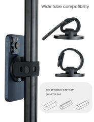 iPhone attached on a pole via magnetic holder