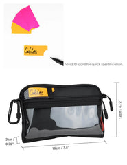 black organize pouch with size details