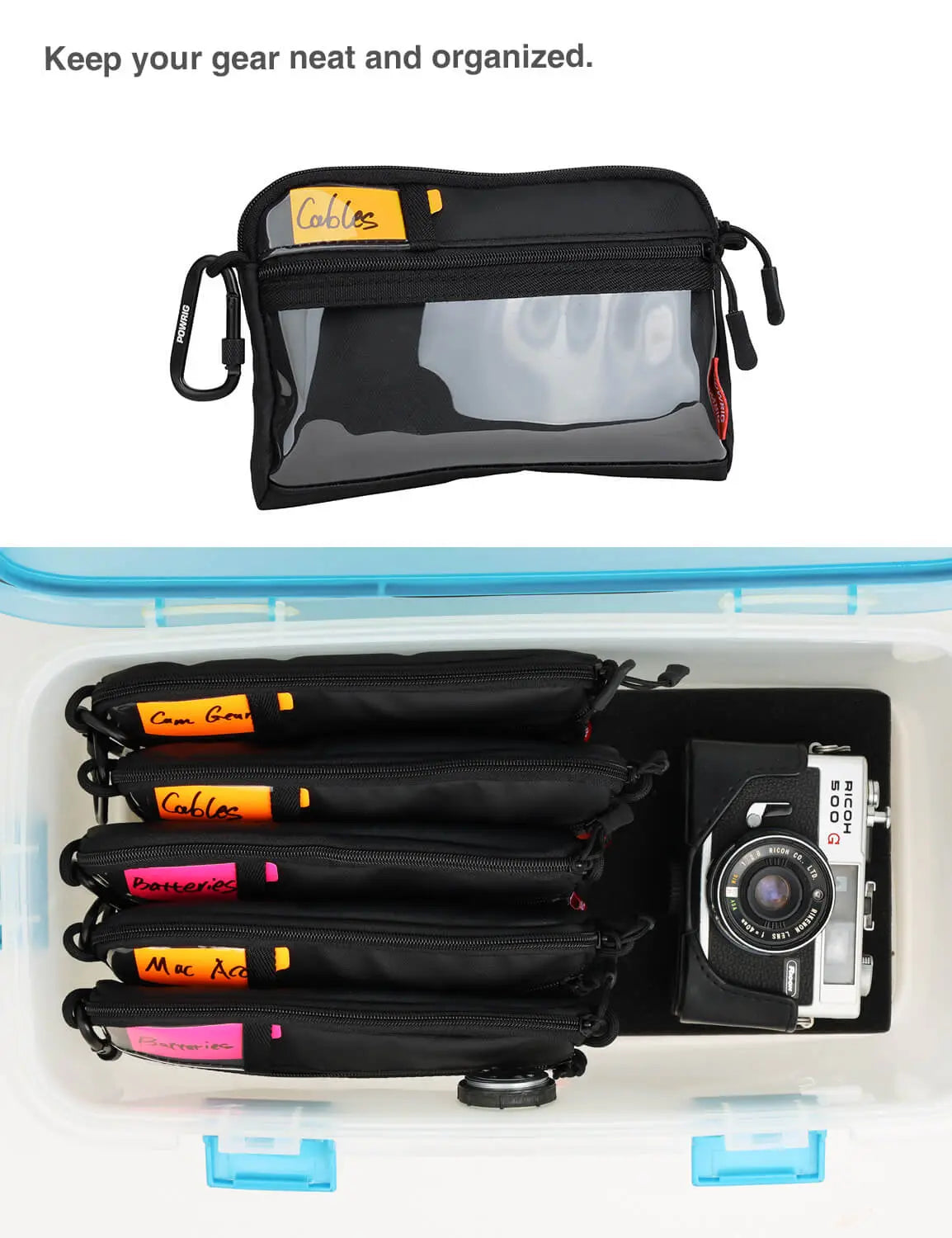 orgranize pouches in the box